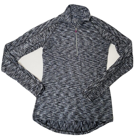Athleta Tops - Athleta 1/4 zip Black White Space Dye Pull Over Activewear Long-Sleeve Size XXS